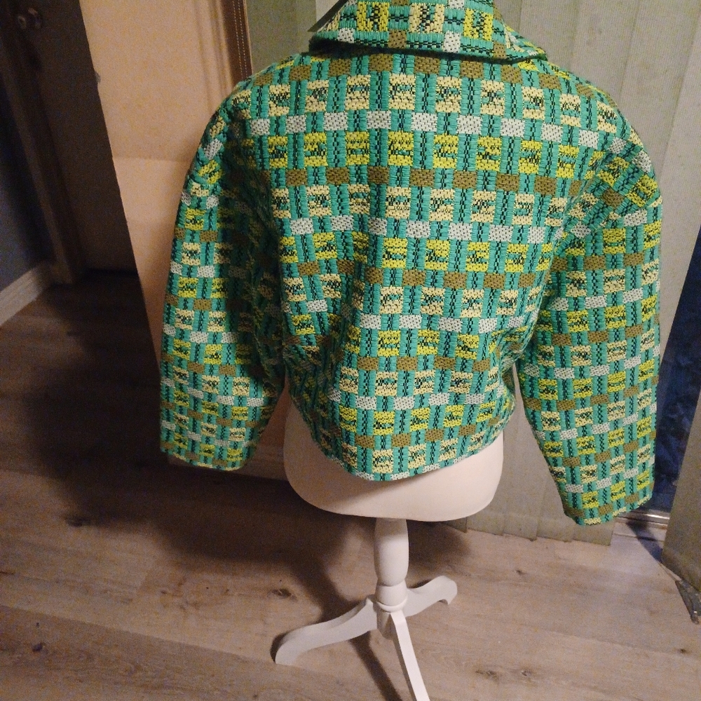 NWT Tracy Reese Kelly Green plaid crop jacket Large. - Picture 2 of 4